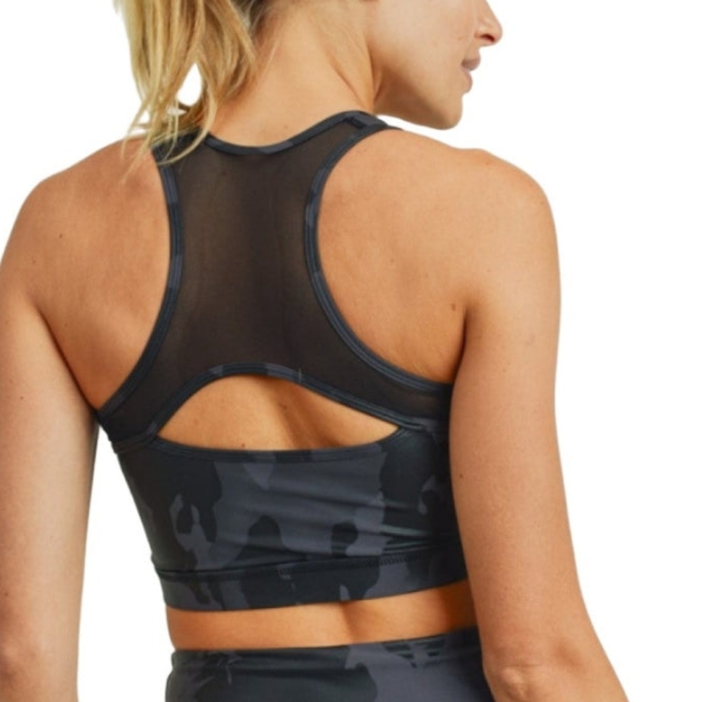 NWT Mono B Camo Foil Mesh Back Charcoal Sports Bra